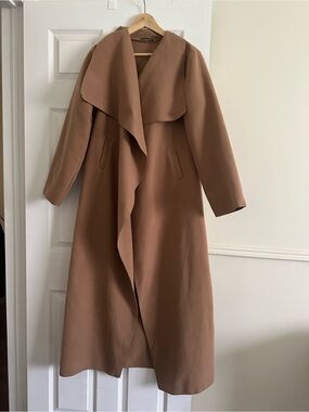 Elegant Camel Waterfall Long Coat Dress - Unbranded